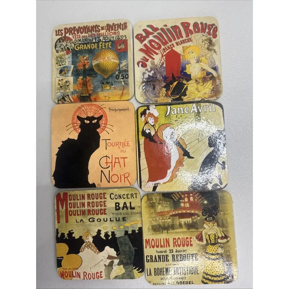 Posavasos Set of 6 Paris French Scenes/cats/farm Waterproof Coasters